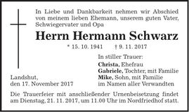 Traueranzeige Hermann Schwarz