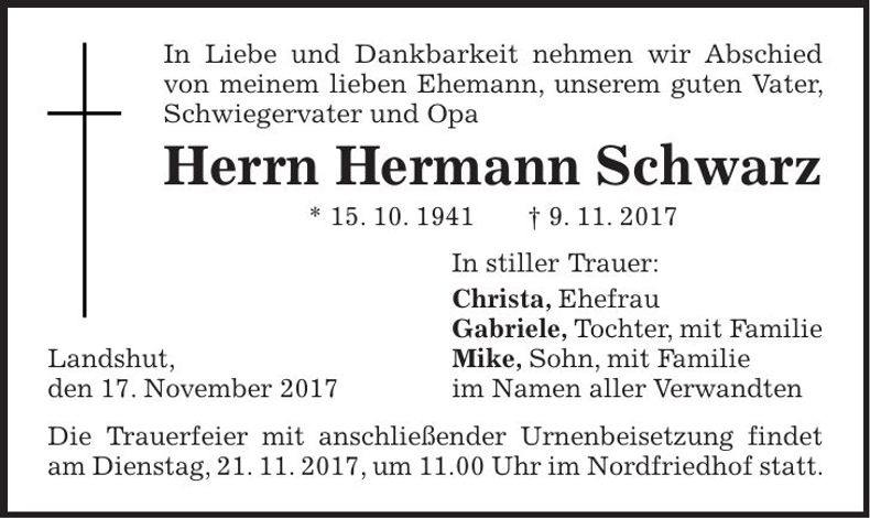 Traueranzeige Hermann Schwarz