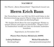 Traueranzeige Erich Baun