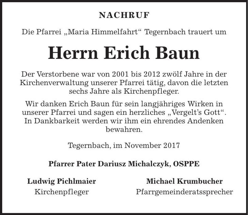 Traueranzeige Erich Baun
