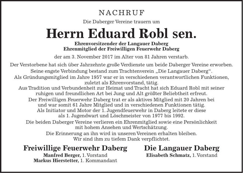 Traueranzeige Eduard Robl sen.