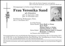 Traueranzeige Veronika Sand