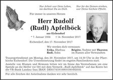 Traueranzeige Rudolf Apfelböck