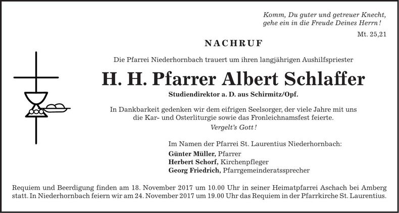Traueranzeige Albert Schlaffer