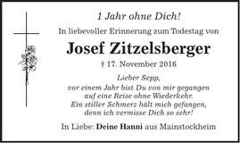 Traueranzeige Josef Zitzelsberger