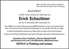 Traueranzeige Erich Schachtner