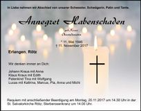 Traueranzeige Annegret Habenschaden