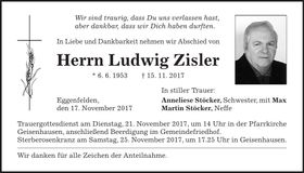 Traueranzeige Ludwig Zisler