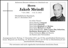 Traueranzeige Jakob Meindl