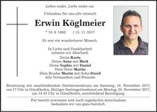 Traueranzeige Erwin Köglmeier