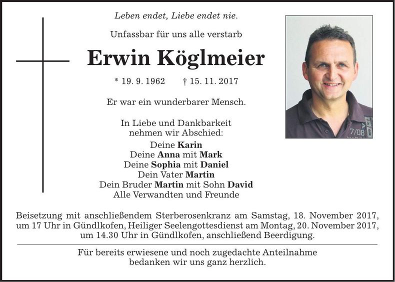 Traueranzeige Erwin Köglmeier