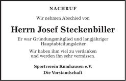 Traueranzeige Josef Steckenbiller