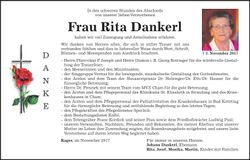 Traueranzeige Rita Dankerl