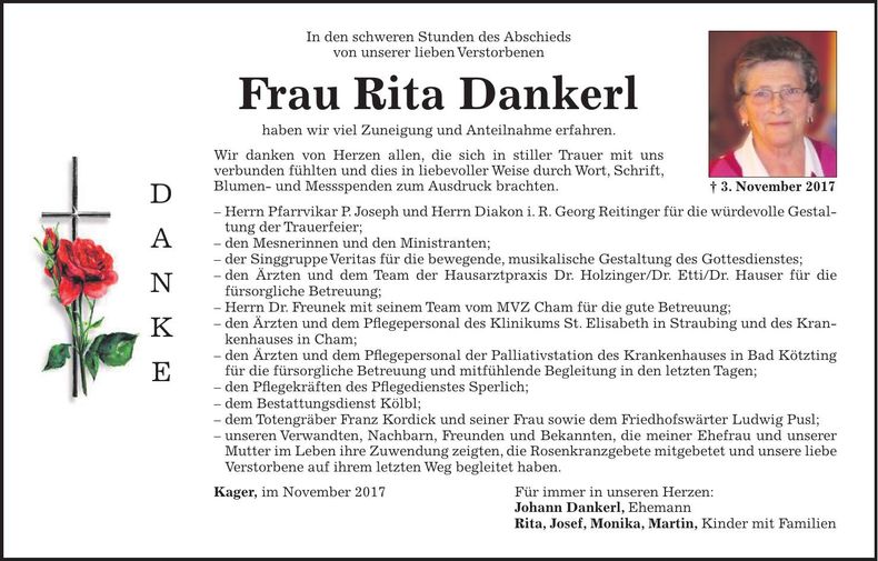 Traueranzeige Rita Dankerl