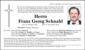 Traueranzeige Franz Georg Schnabl