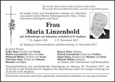 Traueranzeige Maria Linzenbold