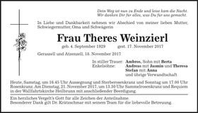 Traueranzeige Theres Weinzierl