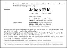 Traueranzeige Jakob Eibl