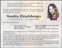 Traueranzeige Sandra Zitzelsberger