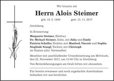 Traueranzeige Alois Steimer