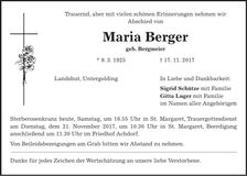 Traueranzeige Maria Berger