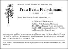 Traueranzeige Berta Fleischmann