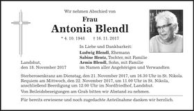 Traueranzeige Antonio Blendl