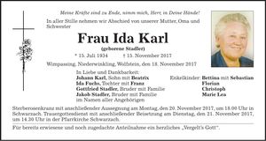 Traueranzeige Ida Karl