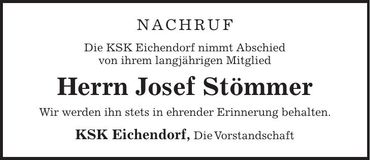 Traueranzeige Josef Stömmer