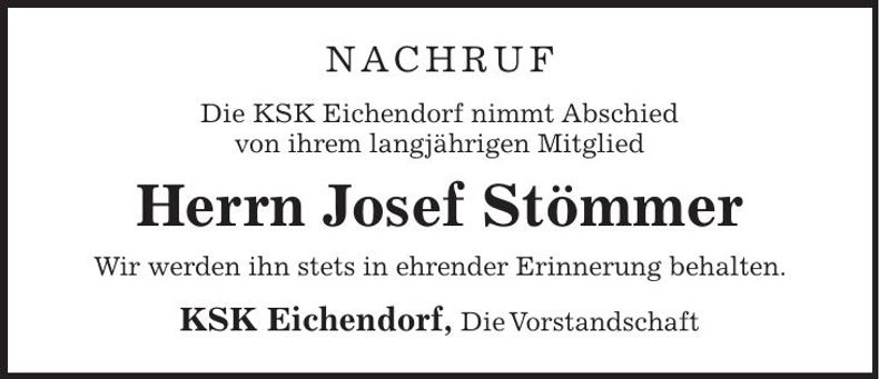 Traueranzeige Josef Stömmer