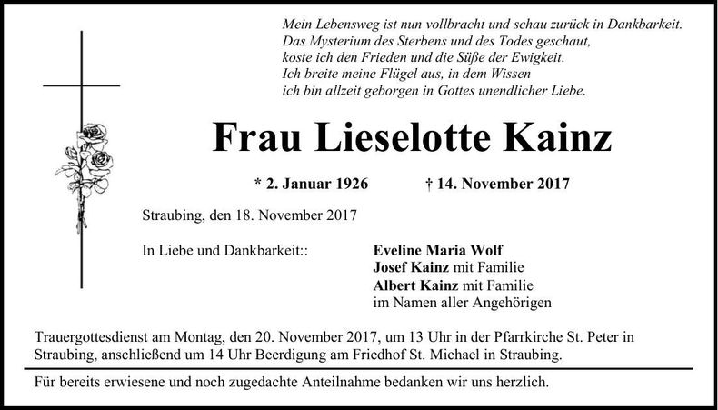 Traueranzeige Lieselotte Kainz