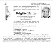 Traueranzeige Brigitte Hutter