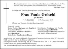 Traueranzeige Paula Gröschl
