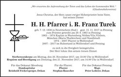 Traueranzeige Franz Turek