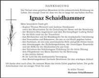 Traueranzeige Ignaz Schaidhammer