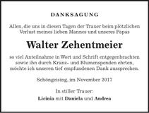 Traueranzeige Walter Zehentmeier