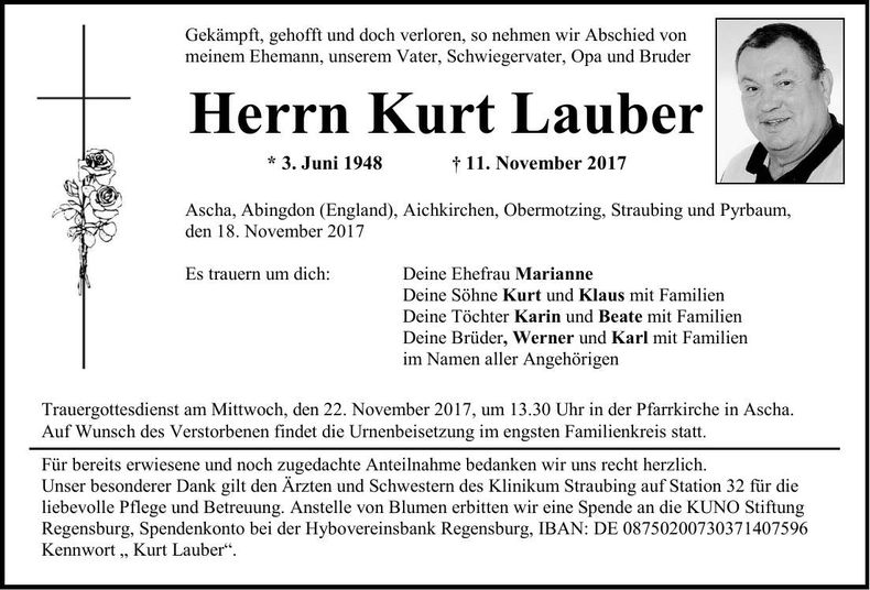 Traueranzeige Kurt Lauber