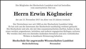 Traueranzeige Erwin Köglmeier