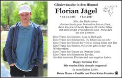Traueranzeige Florian Jägel