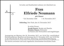 Traueranzeige Elfriede Neumann