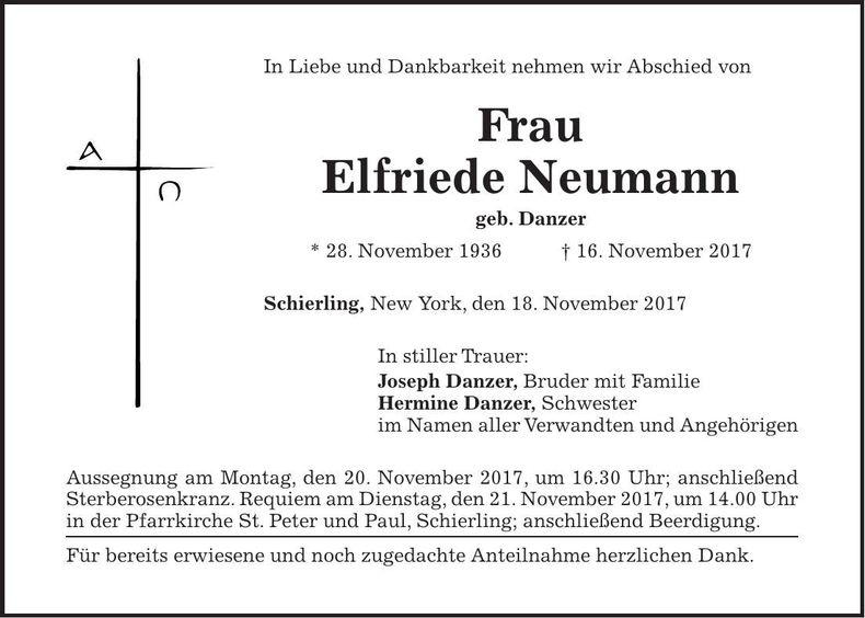 Traueranzeige Elfriede Neumann