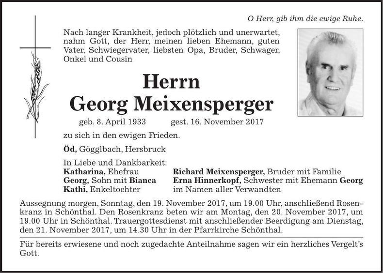Traueranzeige Georg Meixensperger