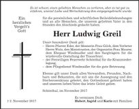 Traueranzeige Ludwig Greil