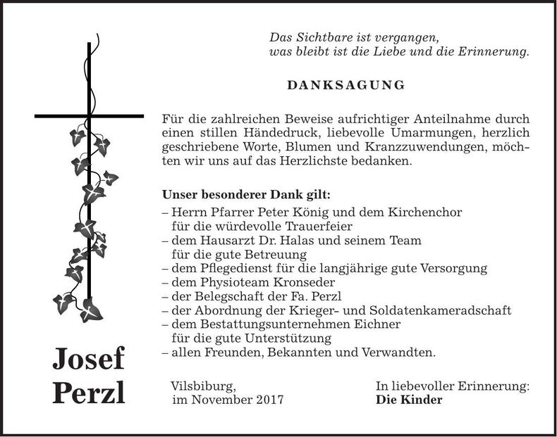 Traueranzeige Josef Perzl