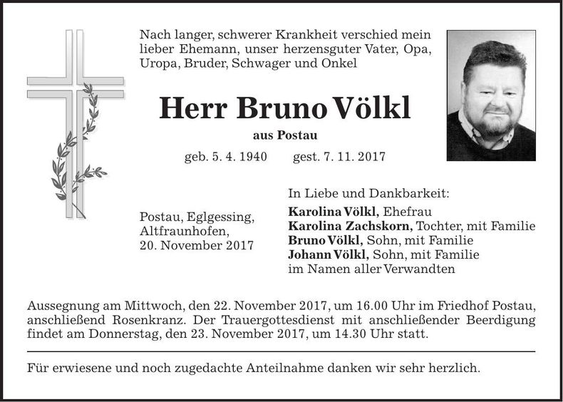 Traueranzeige Bruno Völkl
