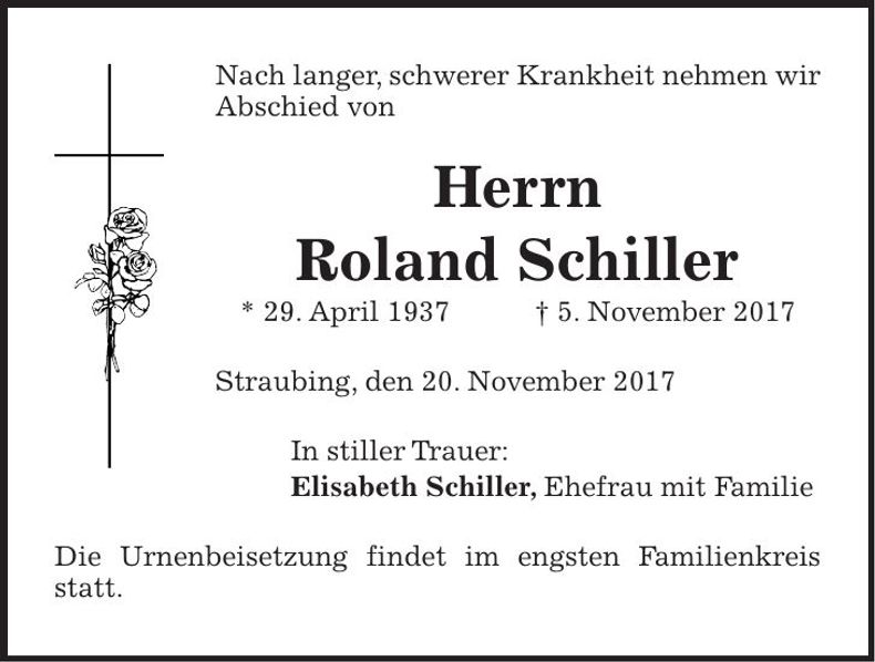 Traueranzeige Roland Schiller