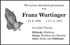 Traueranzeige Franz Wurtinger