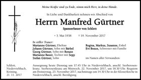 Traueranzeige Manfred Gürtner