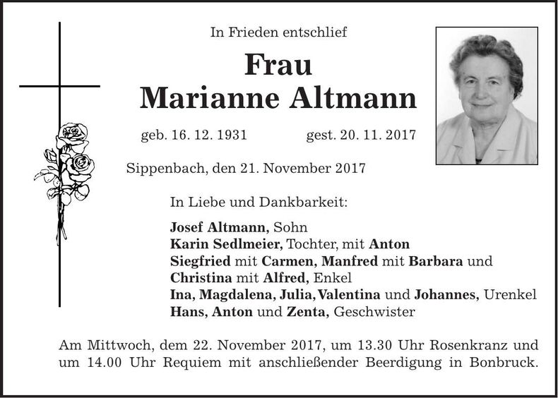 Traueranzeige Marianne Altmann