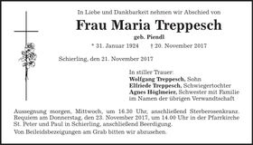 Traueranzeige Maria Treppesch